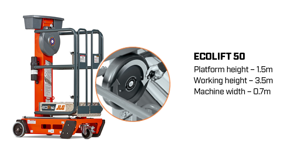 ECOLIFT 50. Platform height, working height and machine width info